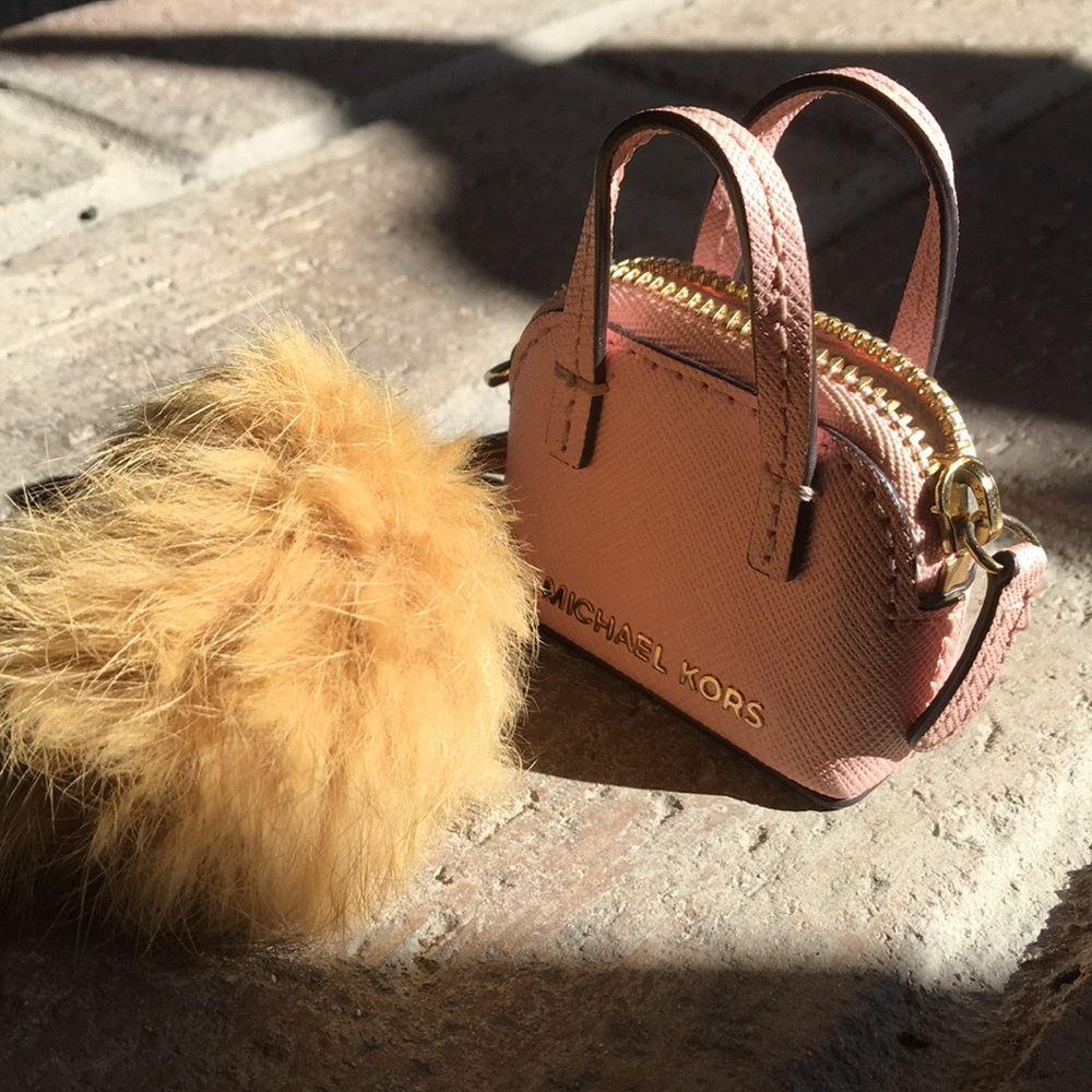 Micheal Kors Mini Bag Key Chain with Fluff Ball